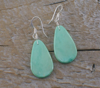 Earrings Native American Green Turquoise Teardrop C
